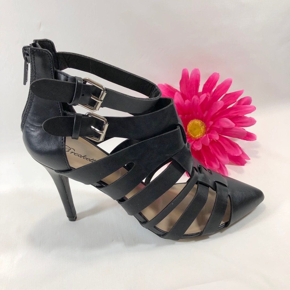 NWOB Black Stiletto Faux Leather Gladiator Sandal